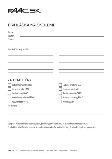 Přihláška na školenia FAACSK 2019